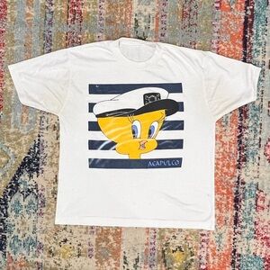 Vintage 90s Tweety Bird Looney Tunes Carton Acapulco Mexico 1990s Tee Tshirt